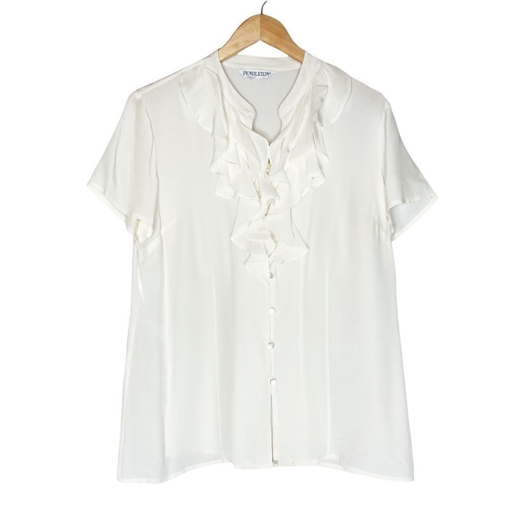 PENDELTON | Silk Ruffle Neckline Button Up Blouse